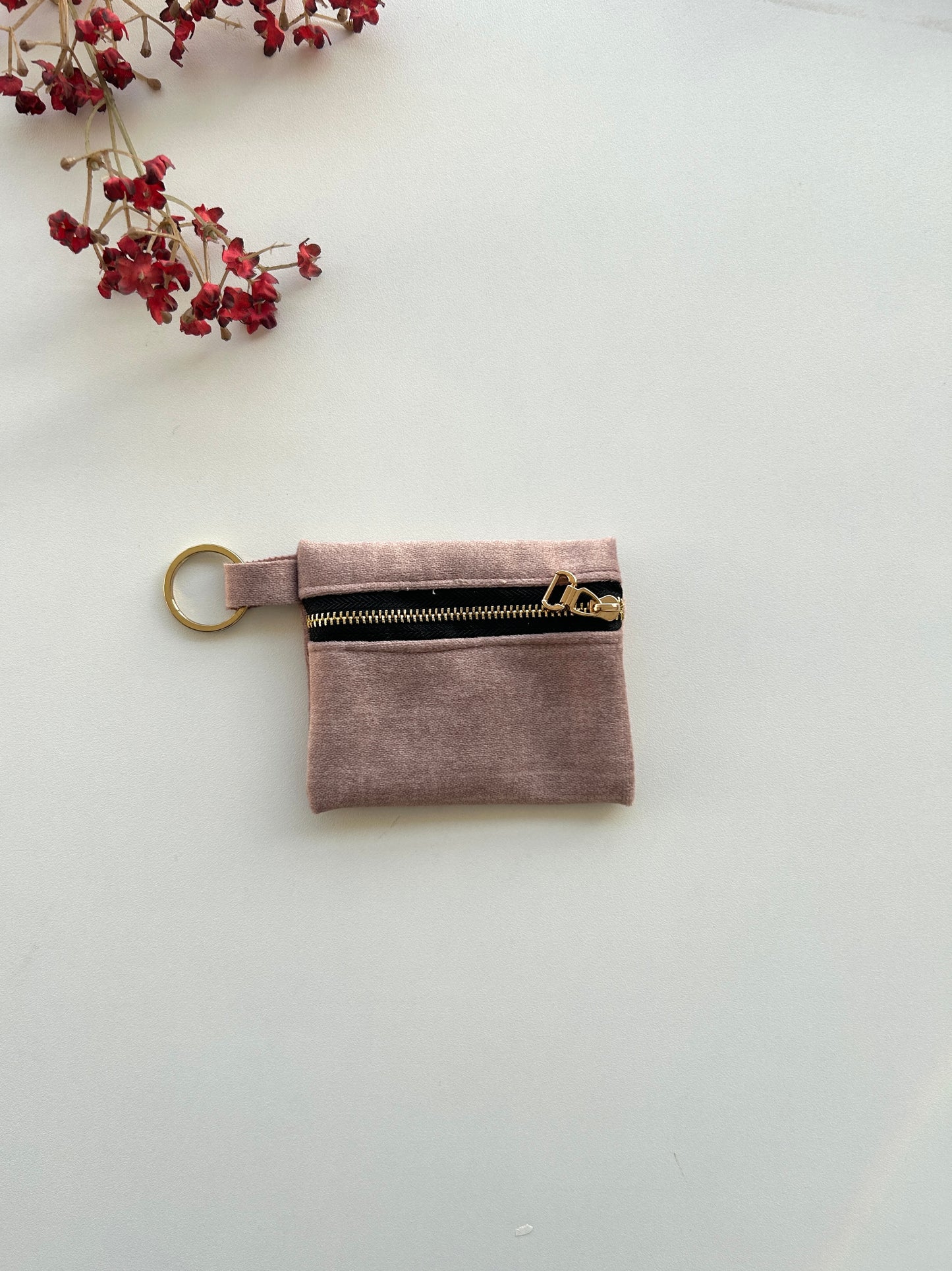 Peach Pink Suede Keychain Pouch