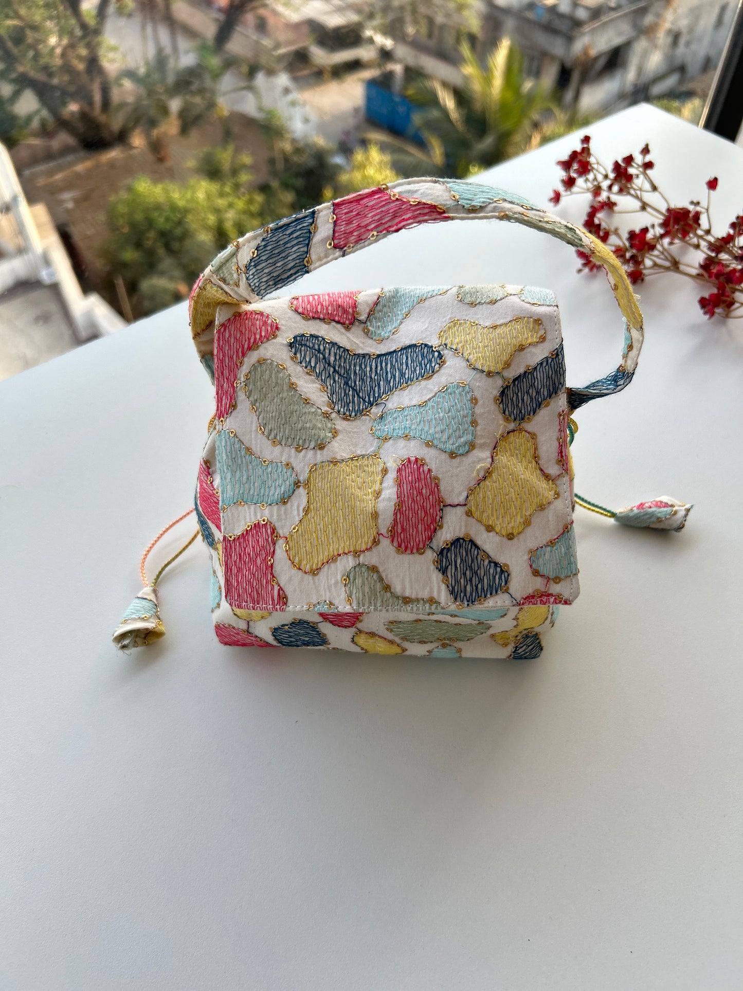 Pastel Threads (Embroidered) Mini Karrier Potli Bag / Pouch