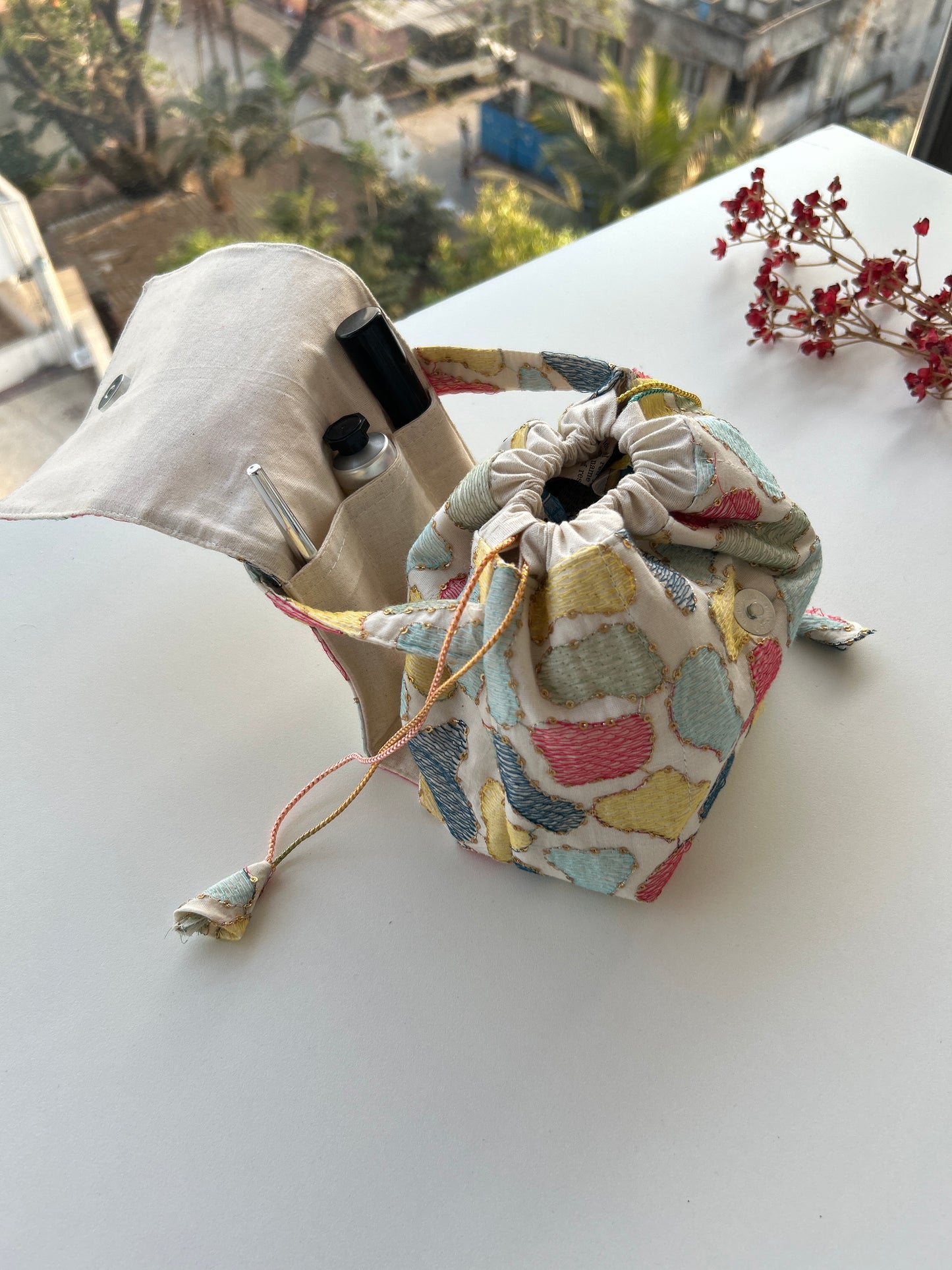 Pastel Threads (Embroidered) Mini Karrier Potli Bag / Pouch