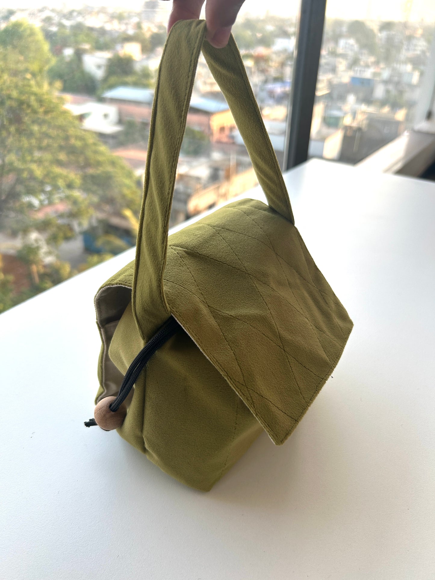 Olive Green Suede Mini Karrier Makeup Pouch