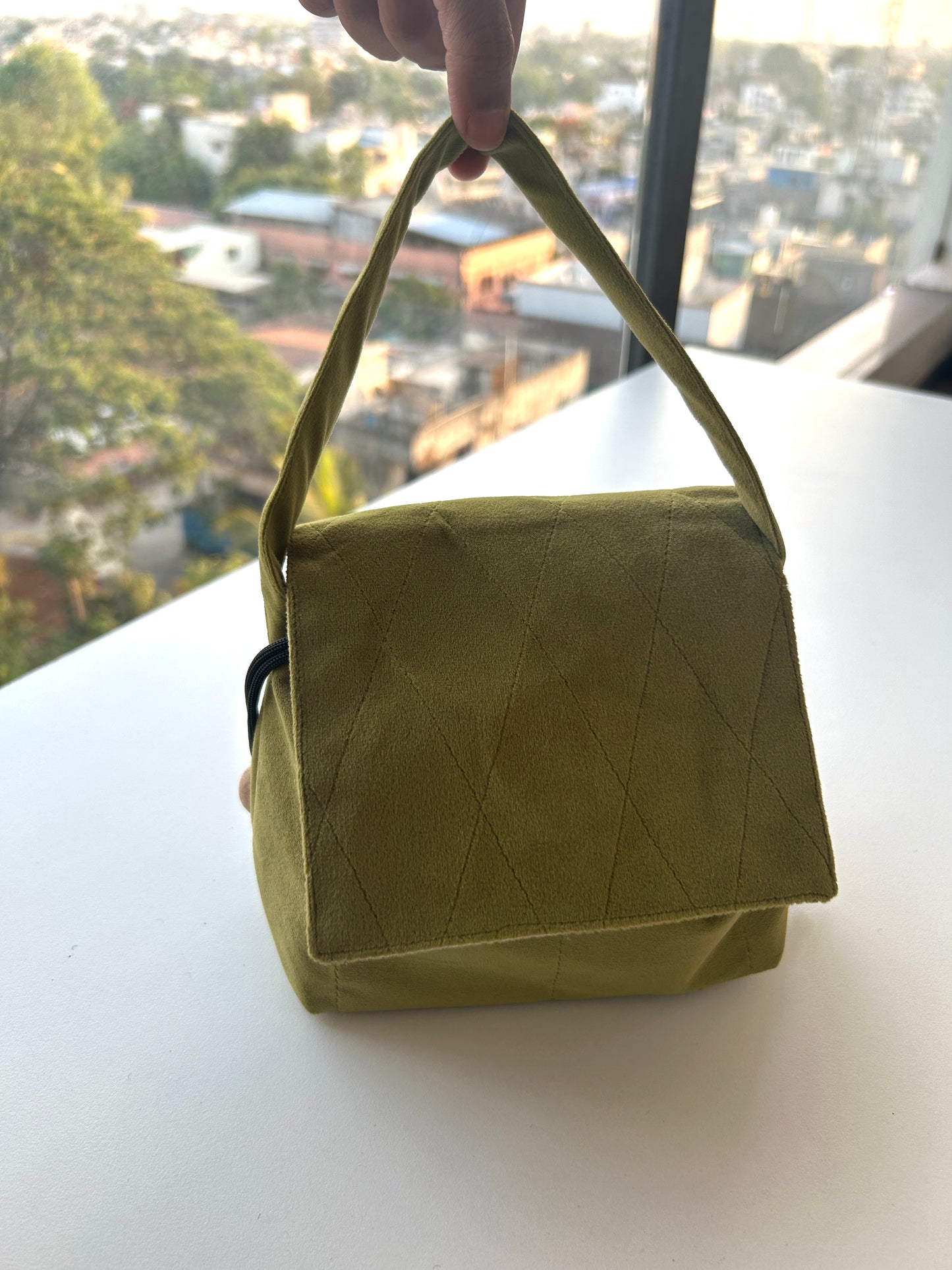 Olive Green Suede Mini Karrier Makeup Pouch