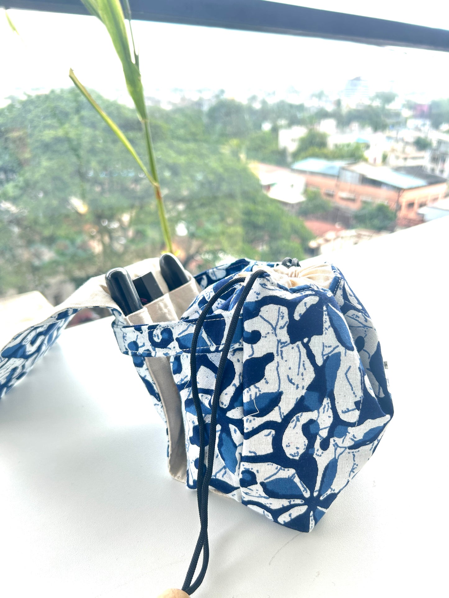 Indigo Leaf Mini Karrier Makeup Pouch