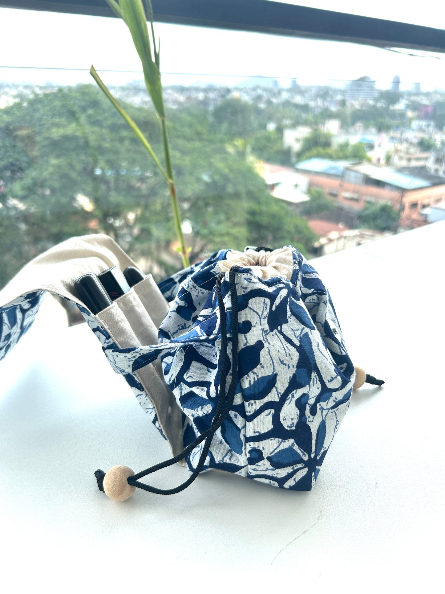 Indigo Leaf Mini Karrier Makeup Pouch