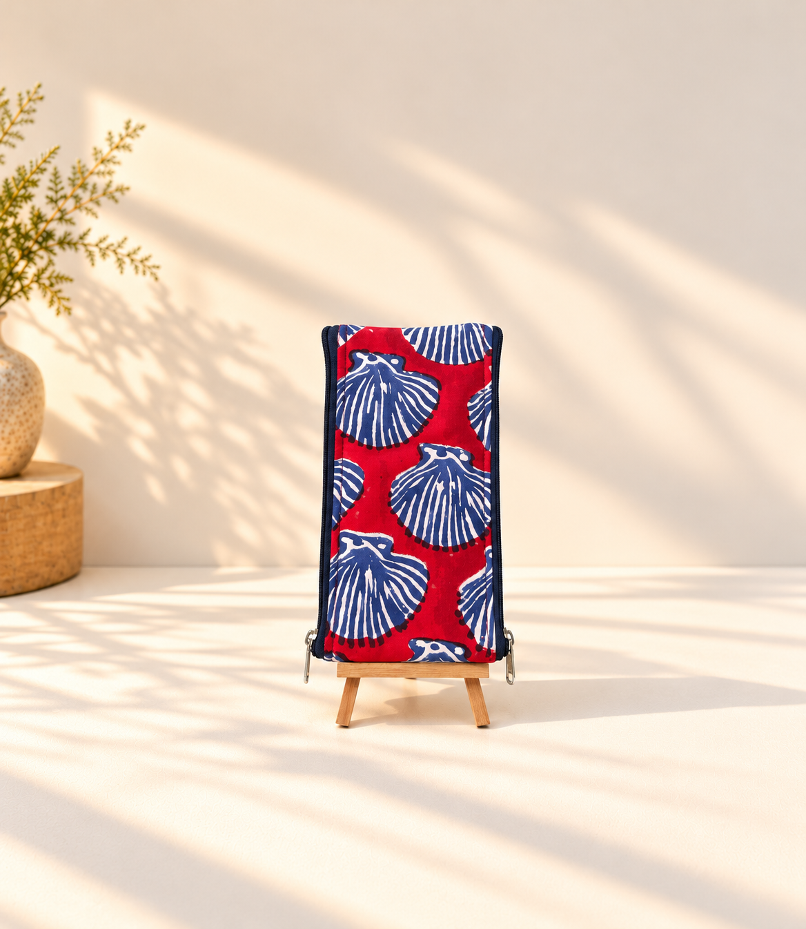 Combo of Mini Karrier Makeup Pouch & Duo Pocket Pouch - Crimson Shell | Handmade Cotton Pouches