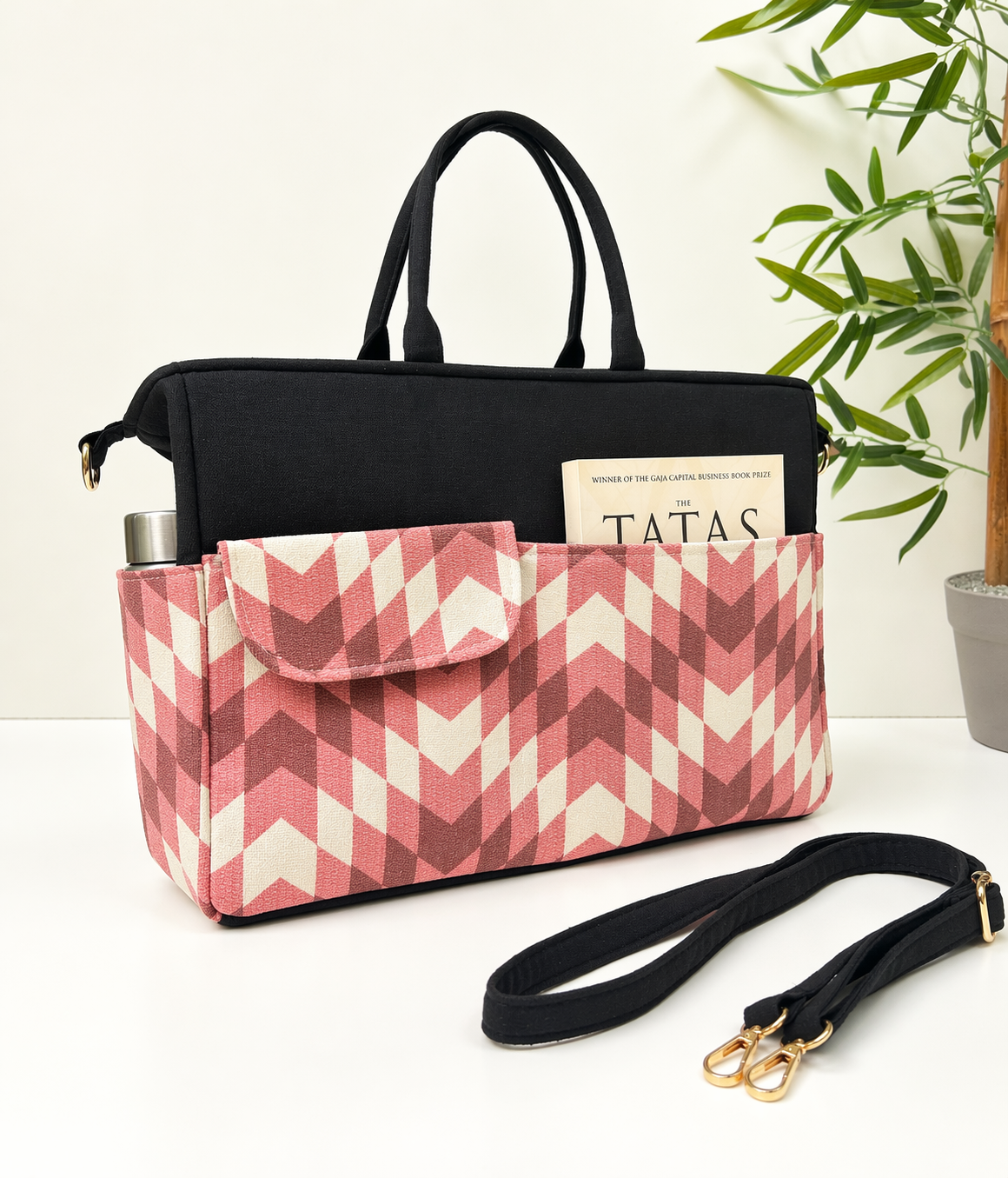 Work-to-Weekend Tote Bag – Laptop Tote for Women | Black - Berry Chevron