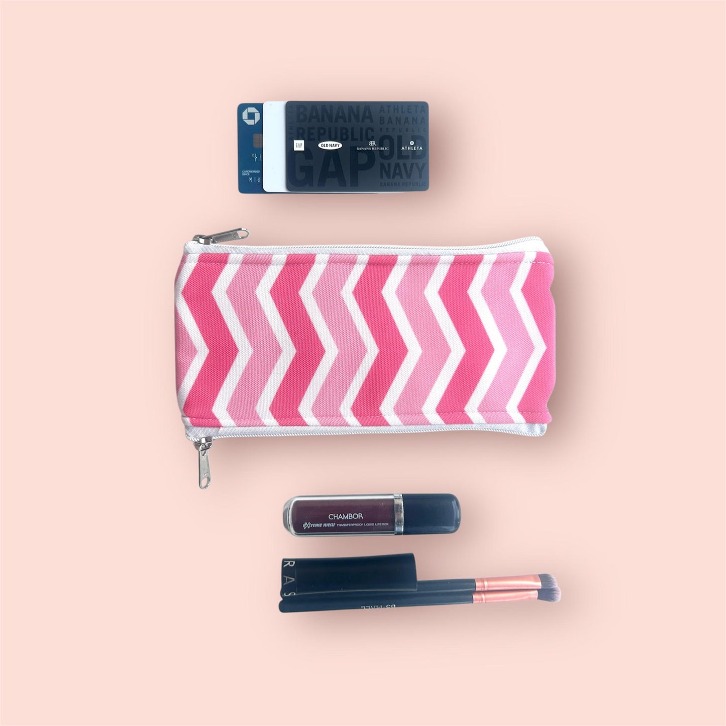 Duo Pocket Pouch - Pink Stripes| Money Pouch, Mobile Pouch