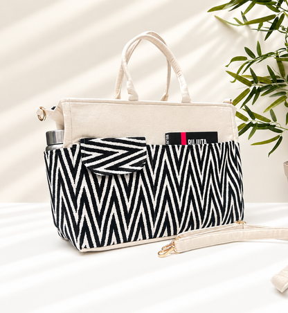 Work-to-Weekend Tote Bag – Laptop Tote for Women | White - Black Rhythm