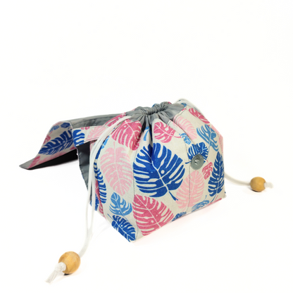 Blue & Pink Leaf Mini Karrier Makeup Pouch