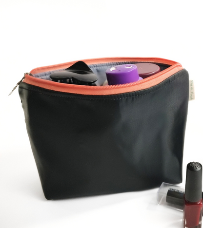 Women Solid Cosmetic Pouch / Travel makeup pouch / Travel organizer(Black, Salmon)