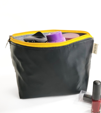 Women Solid Cosmetic Pouch / Travel makeup pouch / Travel organizer(Black Yellow)