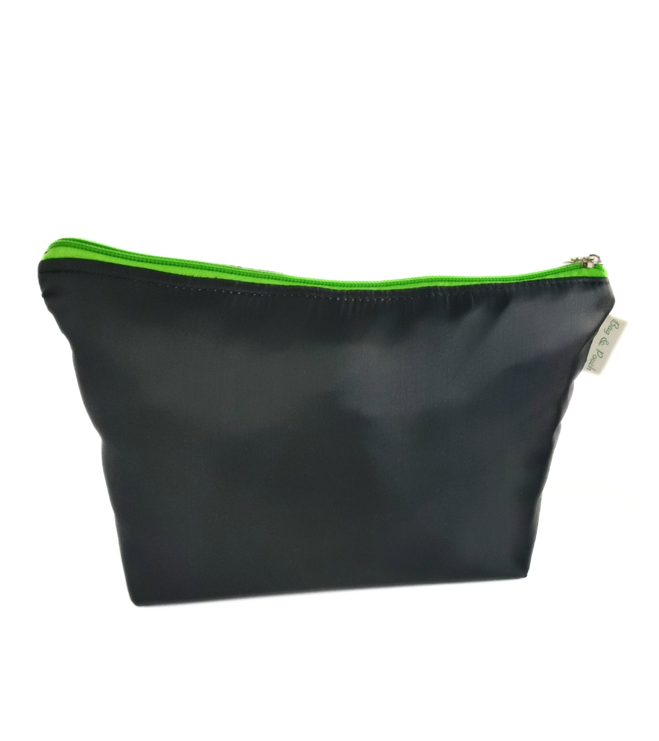 Women Solid Cosmetic Pouch / Travel makeup pouch / Travel organizer(Black Green)