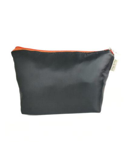 Women Solid Cosmetic Pouch / Travel makeup pouch / Travel organizer(Black Orange)