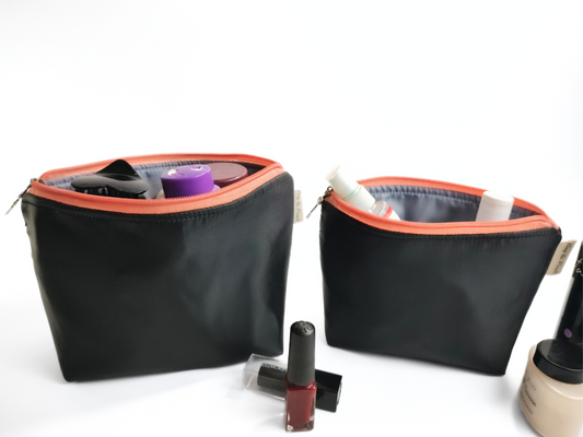 Cosmetic Pouch | Travel Pouch | Organizer Combo Black (Black and Salmon)