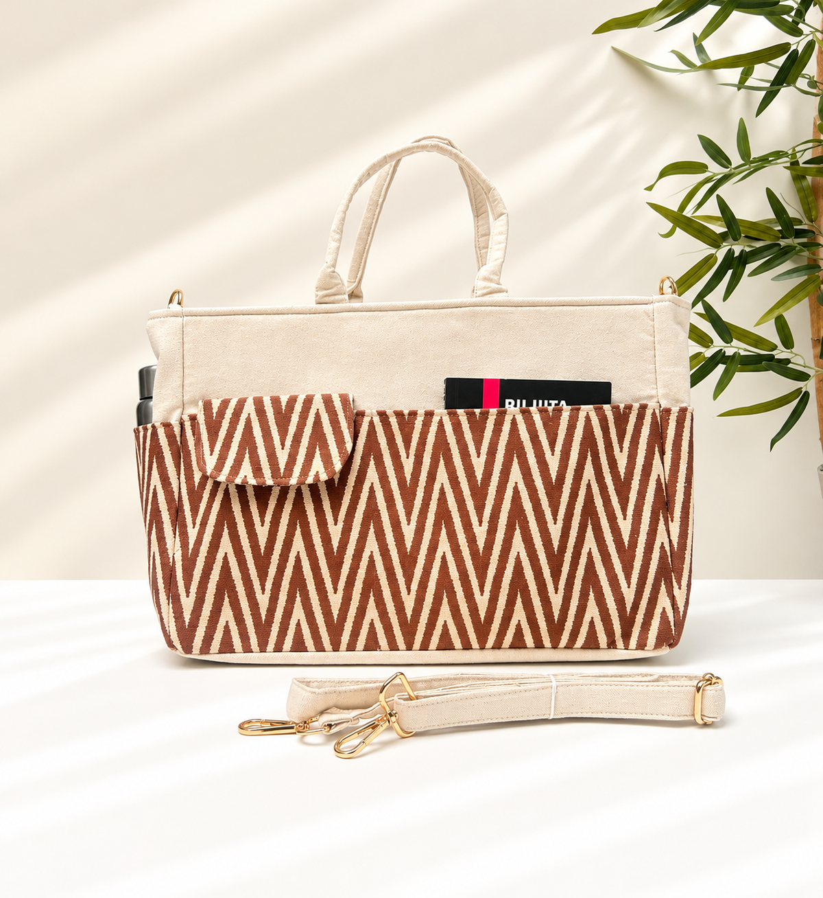 Work-to-Weekend Tote Bag – Laptop Tote for Women | White - Cocoa Chevron