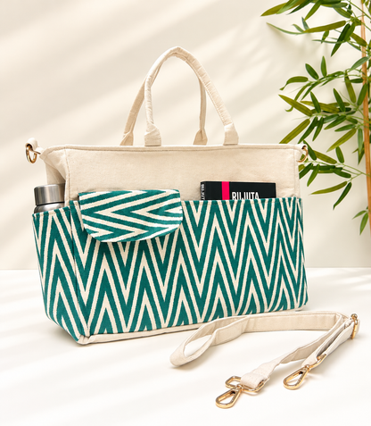 Work-to-Weekend Tote Bag – Laptop Tote for Women | White - Emerald Weave
