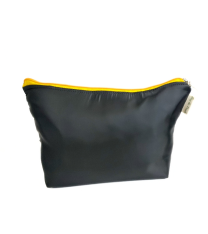 Women Solid Cosmetic Pouch / Travel makeup pouch / Travel organizer(Black Yellow)