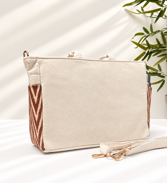 Work-to-Weekend Tote Bag – Laptop Tote for Women | White - Cocoa Chevron