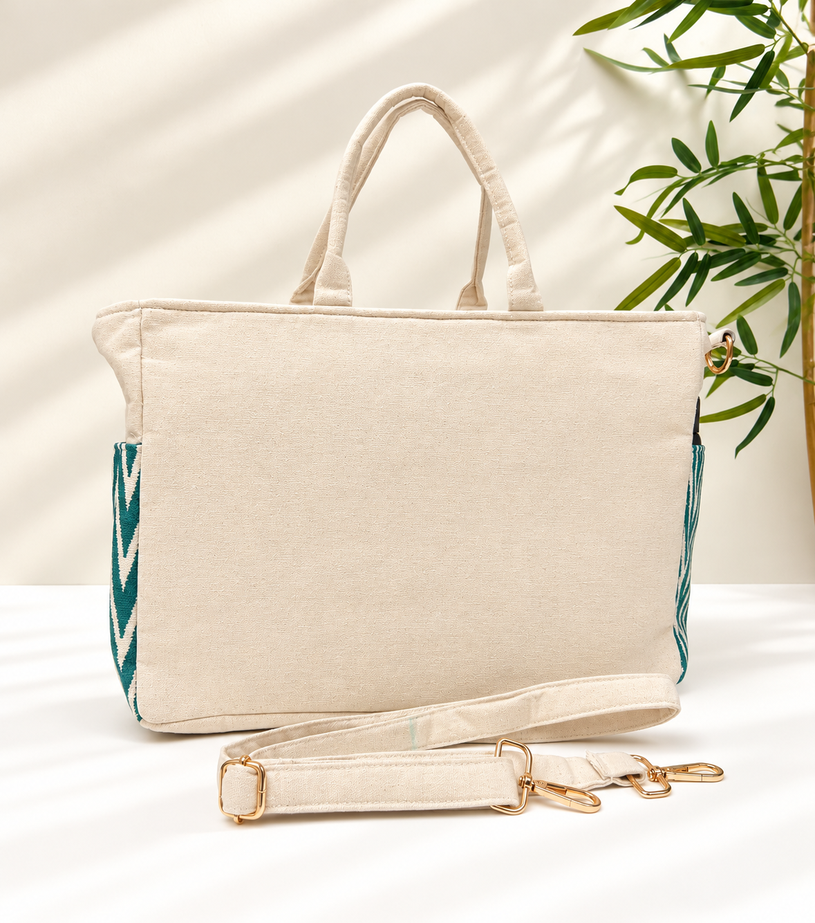 Work-to-Weekend Tote Bag – Laptop Tote for Women | White - Emerald Weave