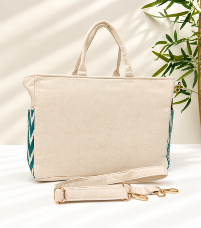 Work-to-Weekend Tote Bag – Laptop Tote for Women | White - Emerald Weave