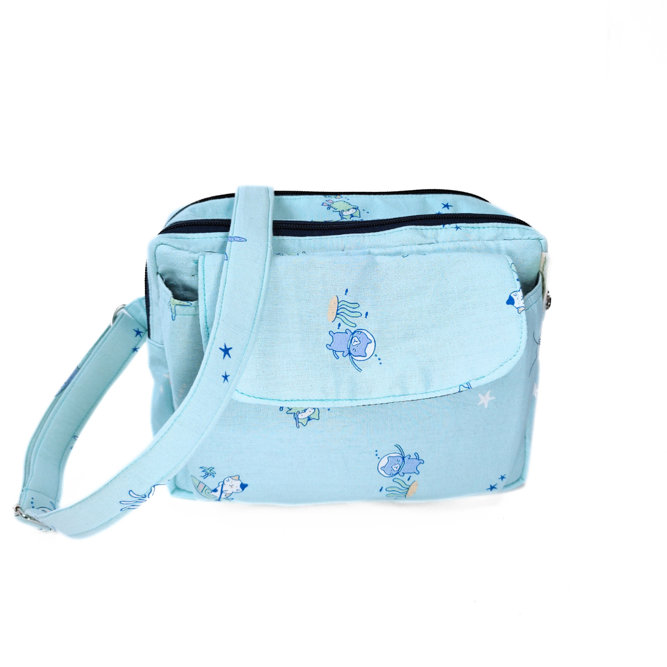 Sling Bag | Cross Body Bag - Cartoon Print(Blue)