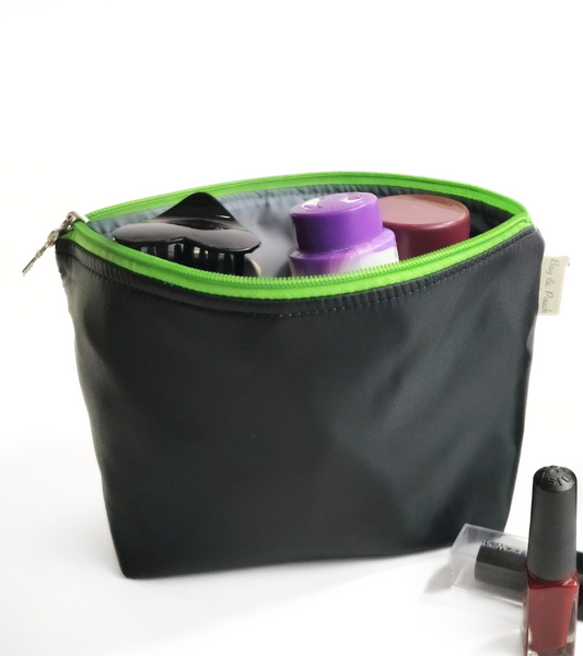 Women Solid Cosmetic Pouch / Travel makeup pouch / Travel organizer(Black Green)