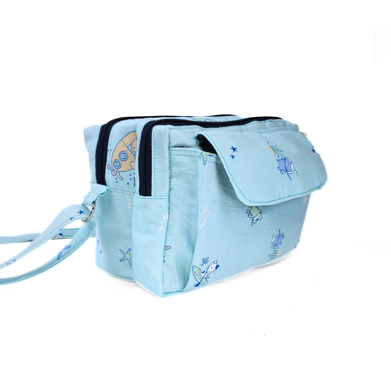 Sling Bag | Cross Body Bag - Cartoon Print(Blue)