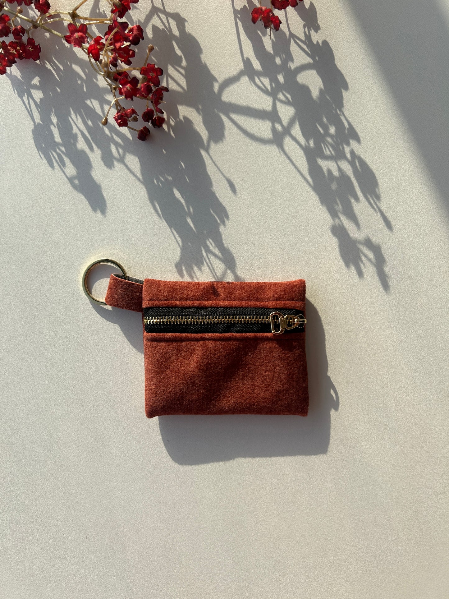 Brick Brown Suede Keychain Pouch