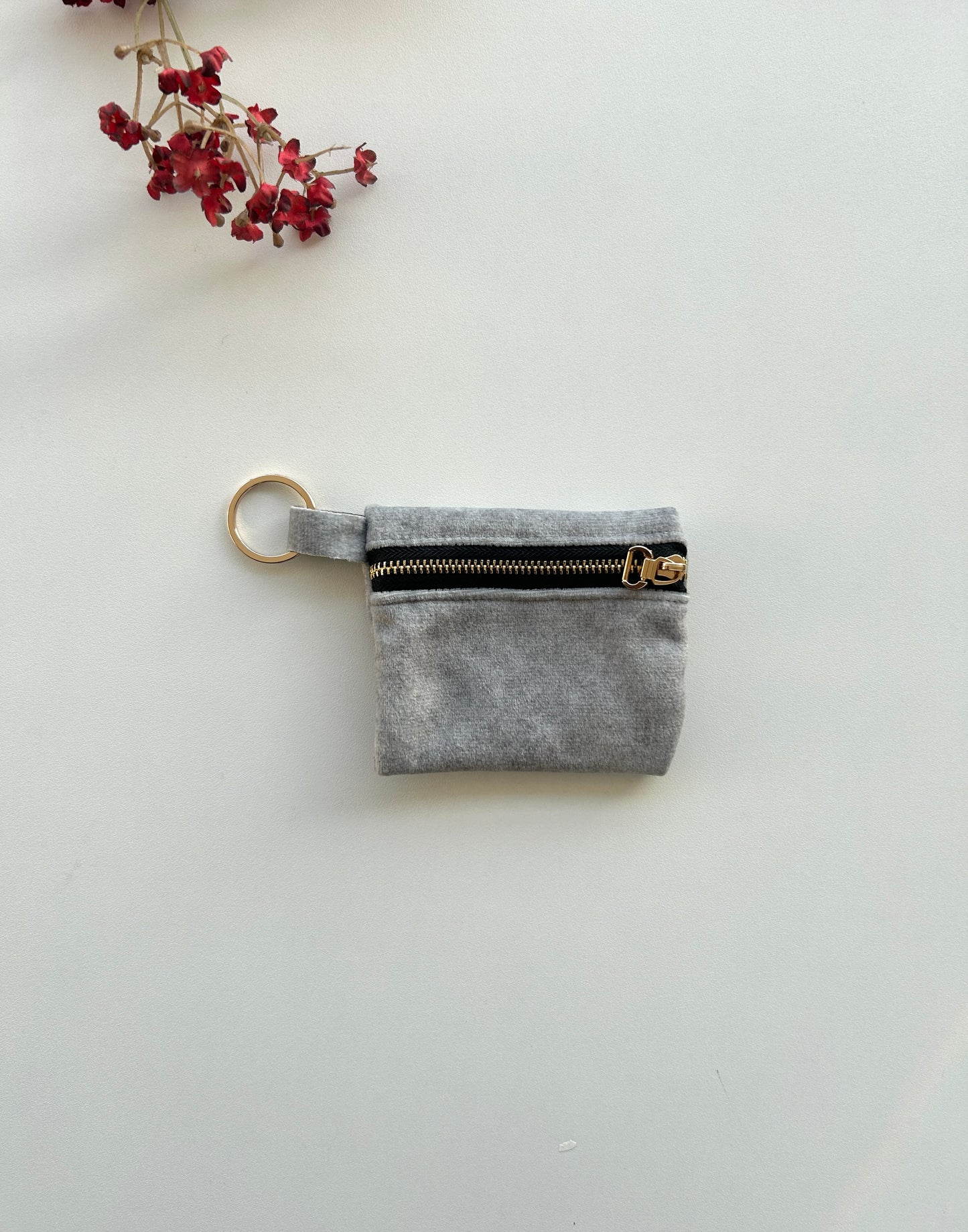 Ash Grey Suede Keychain Pouch
