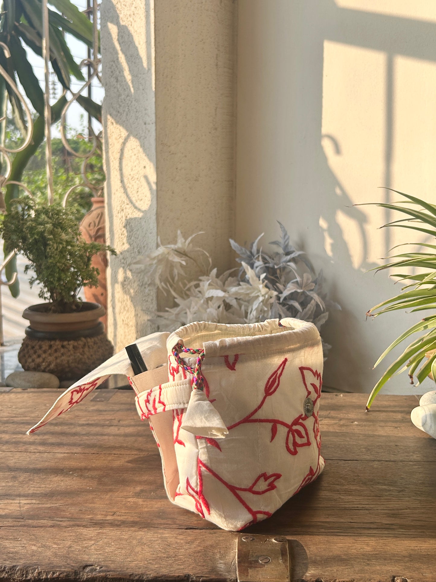 Red Threadwork Mini Karrier Potli Bag / Pouch