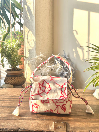 Red Threadwork Mini Karrier Potli Bag / Pouch