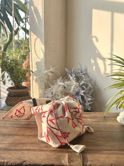 Red Threadwork Mini Karrier Potli Bag / Pouch