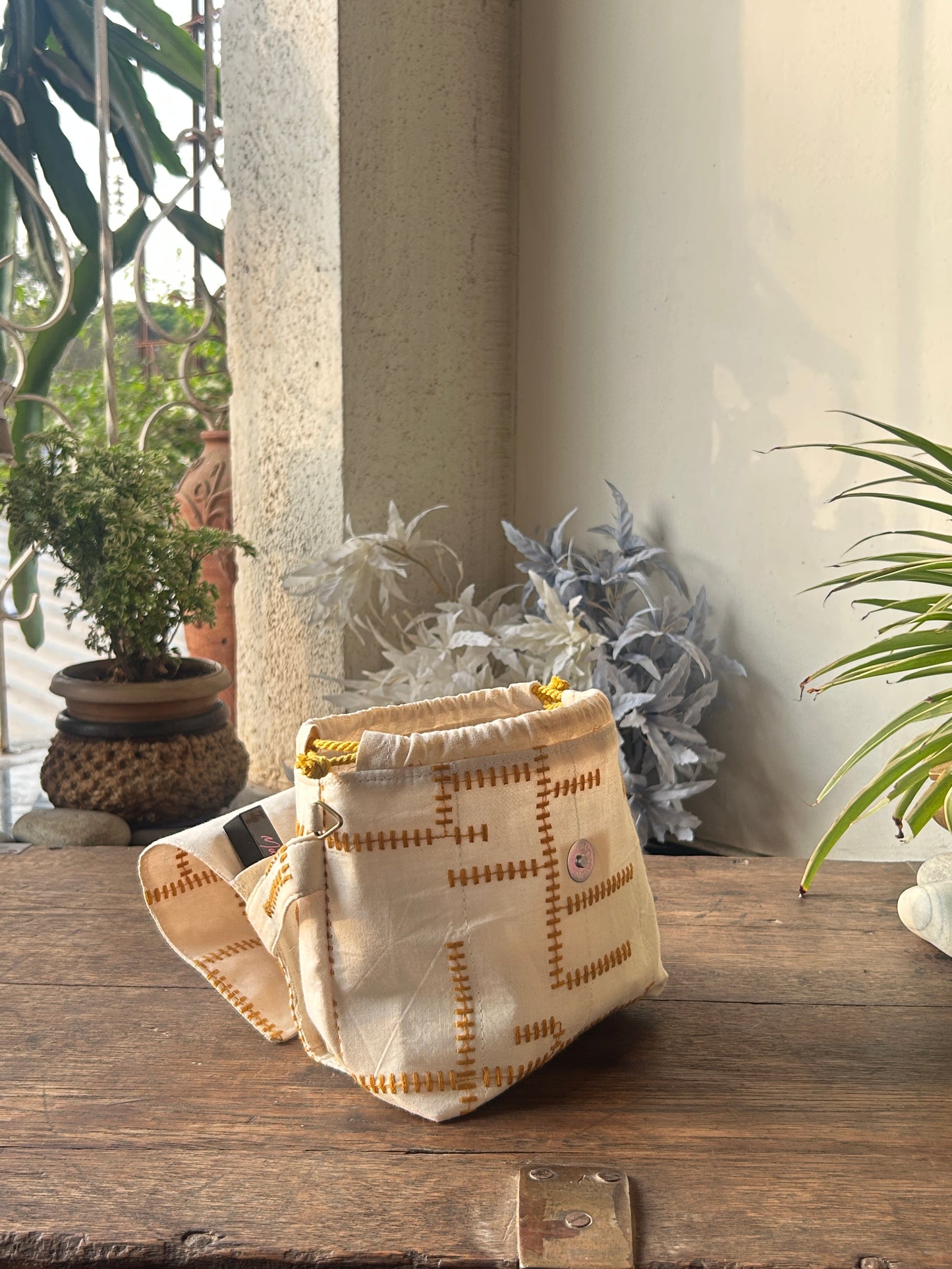 Threadwork Yellow Stich Mini Karrier Potli Bag / Pouch