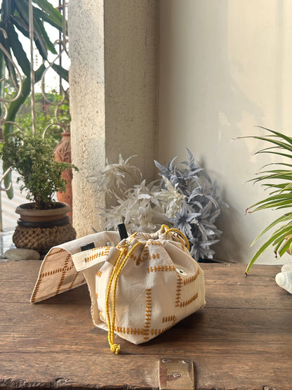 Threadwork Yellow Stich Mini Karrier Potli Bag / Pouch
