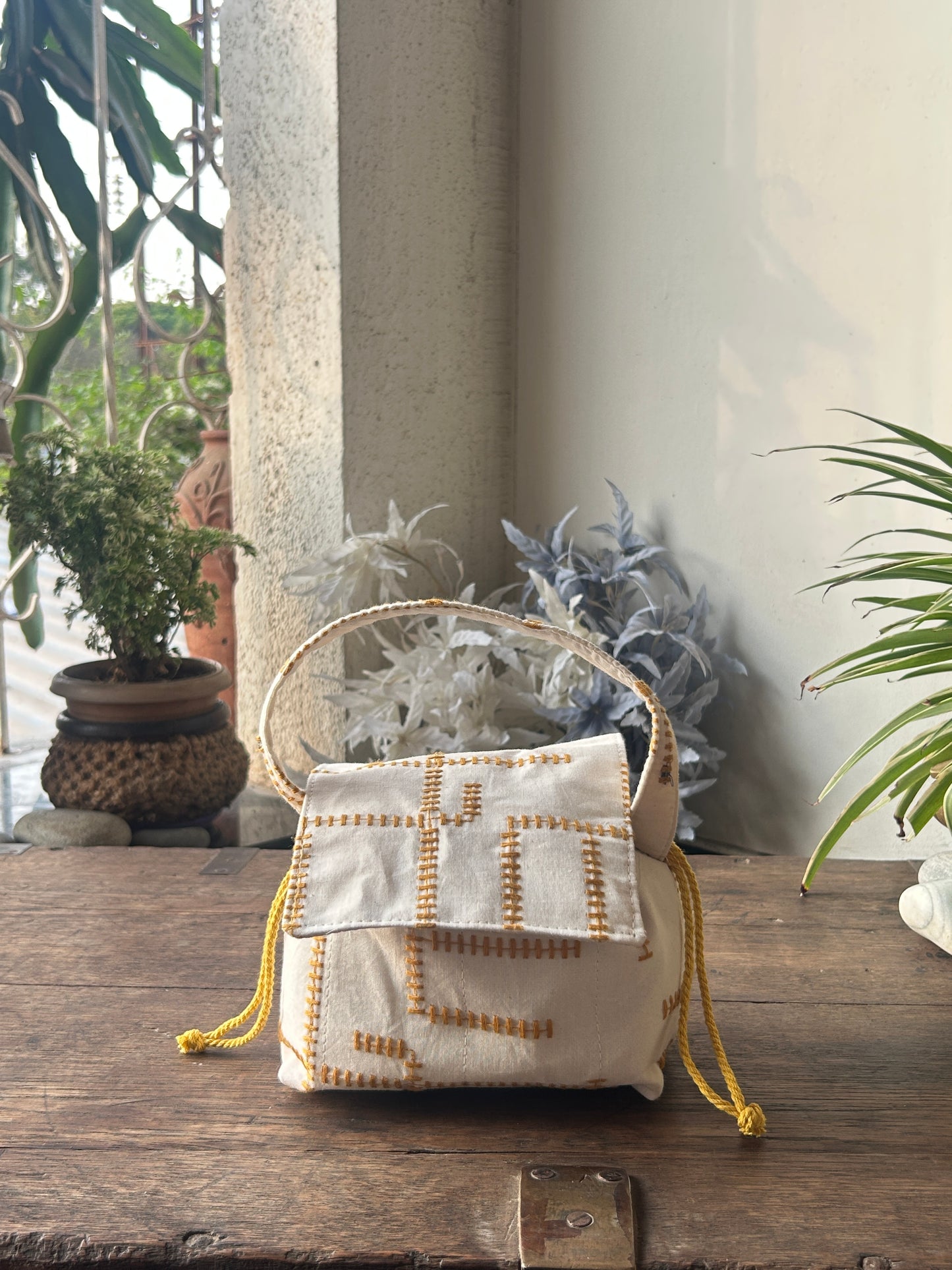 Threadwork Yellow Stich Mini Karrier Potli Bag / Pouch