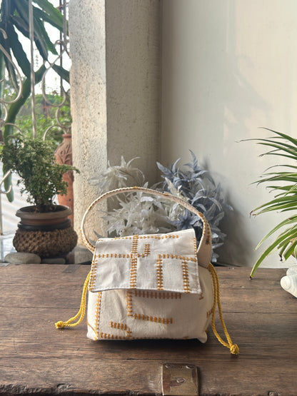 Threadwork Yellow Stich Mini Karrier Potli Bag / Pouch