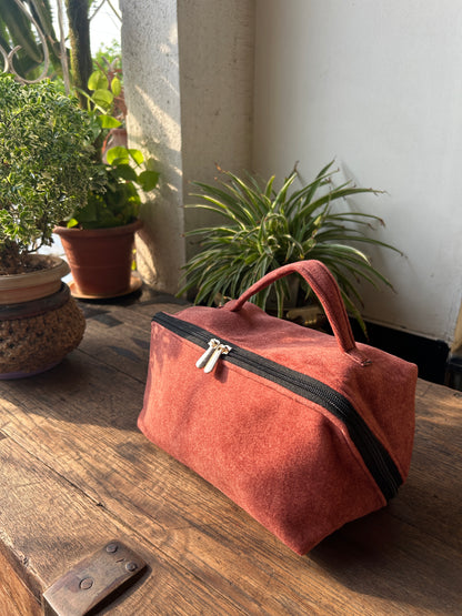 Premium Rust Suede Vanity Organizer | Travel Makeup & Toiletry Bag