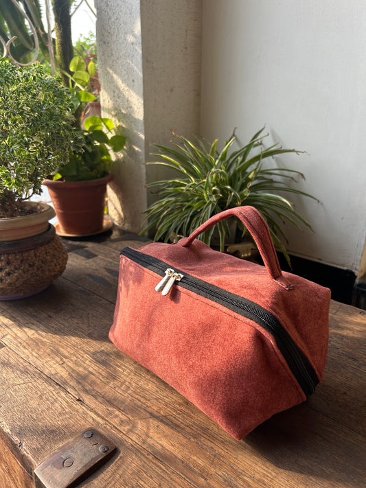 Premium Rust Suede Vanity Organizer | Travel Makeup & Toiletry Bag