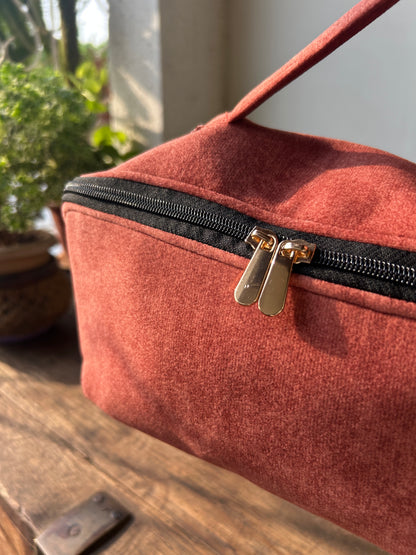 Premium Rust Suede Vanity Organizer | Travel Makeup & Toiletry Bag