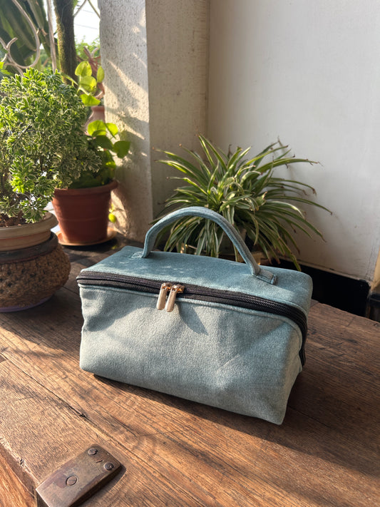 Premium Teal Suede Vanity Organizer | Travel Makeup & Toiletry Bag