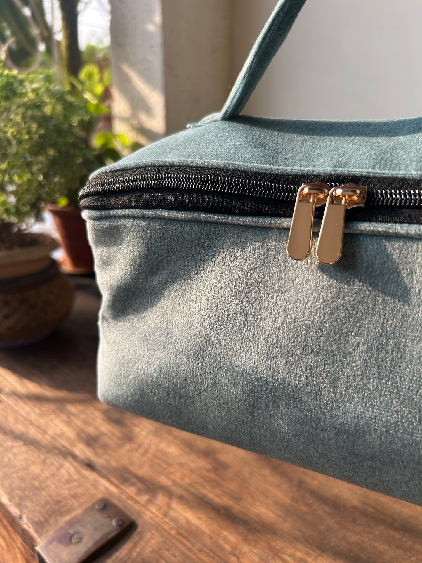 Premium Teal Suede Vanity Organizer | Travel Makeup & Toiletry Bag