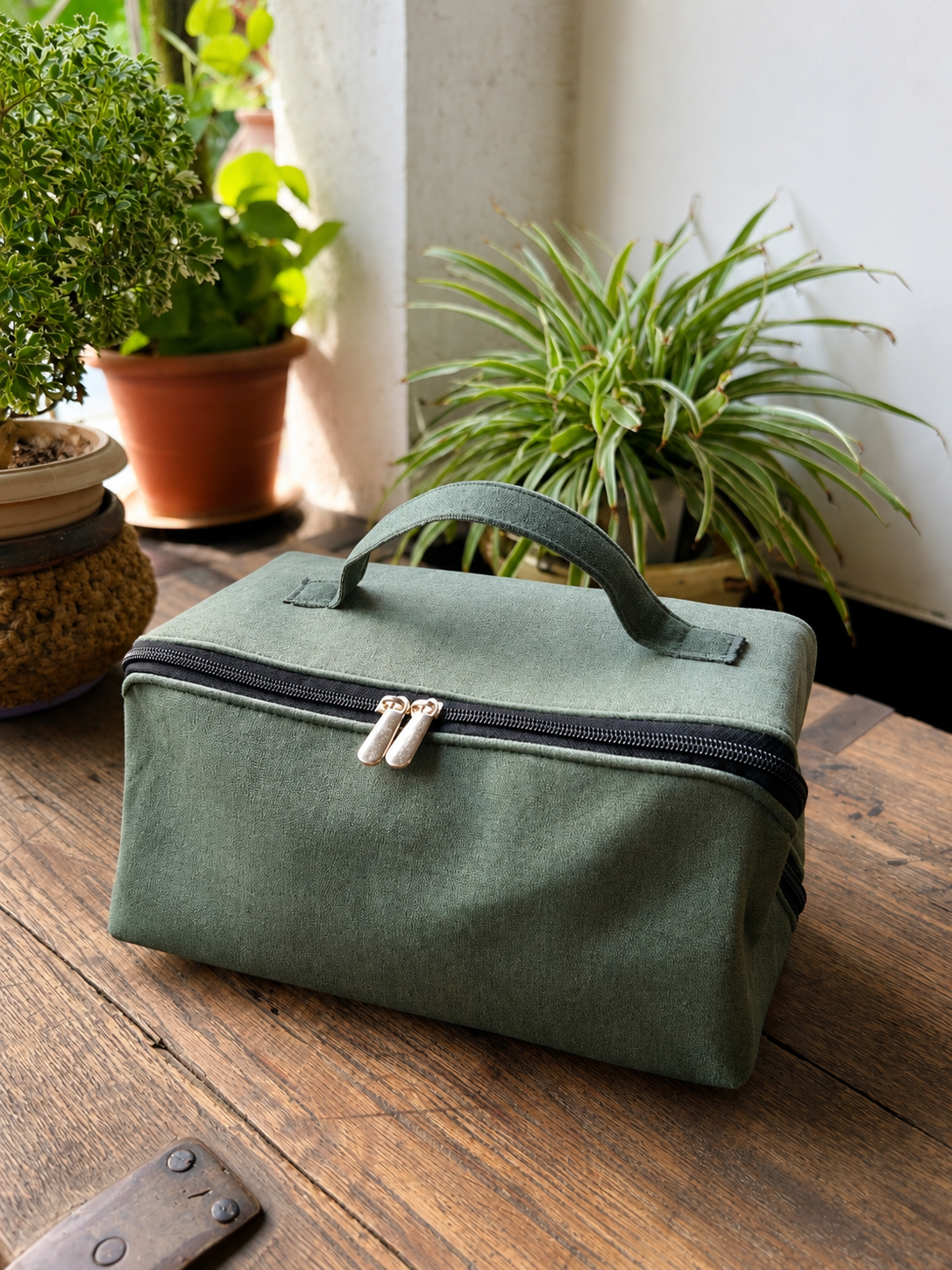 Premium Sage Green Suede Vanity Organizer | Travel Makeup & Toiletry Bag
