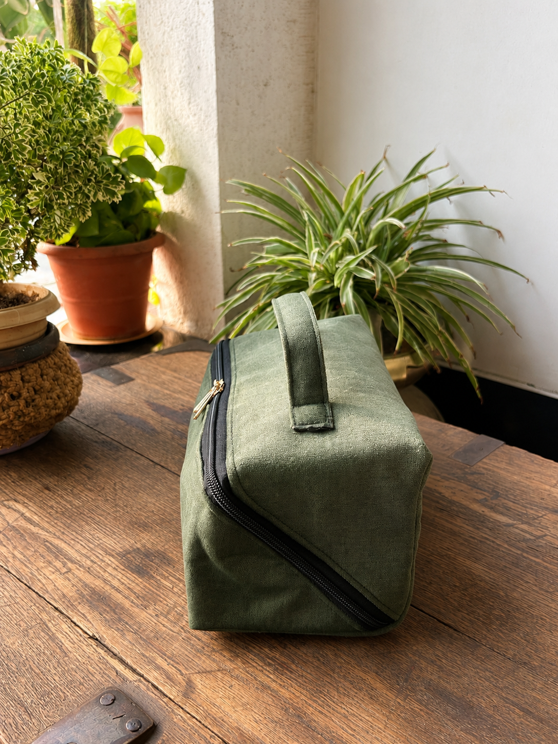 Premium Sage Green Suede Vanity Organizer | Travel Makeup & Toiletry Bag