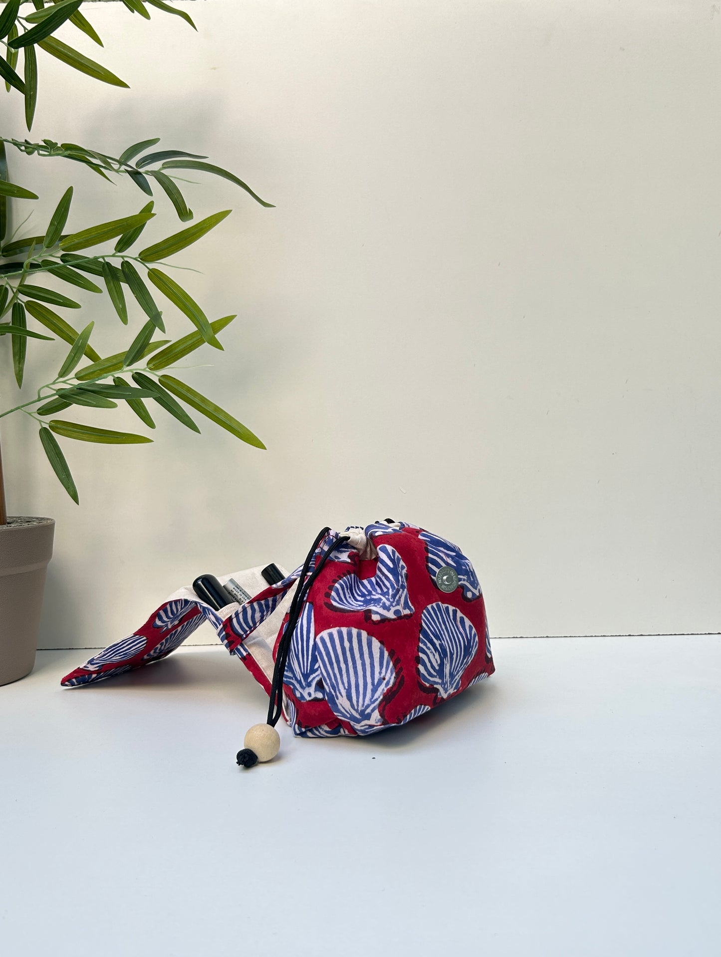 Crimson Shells Cotton Mini Karrier Makeup Pouch