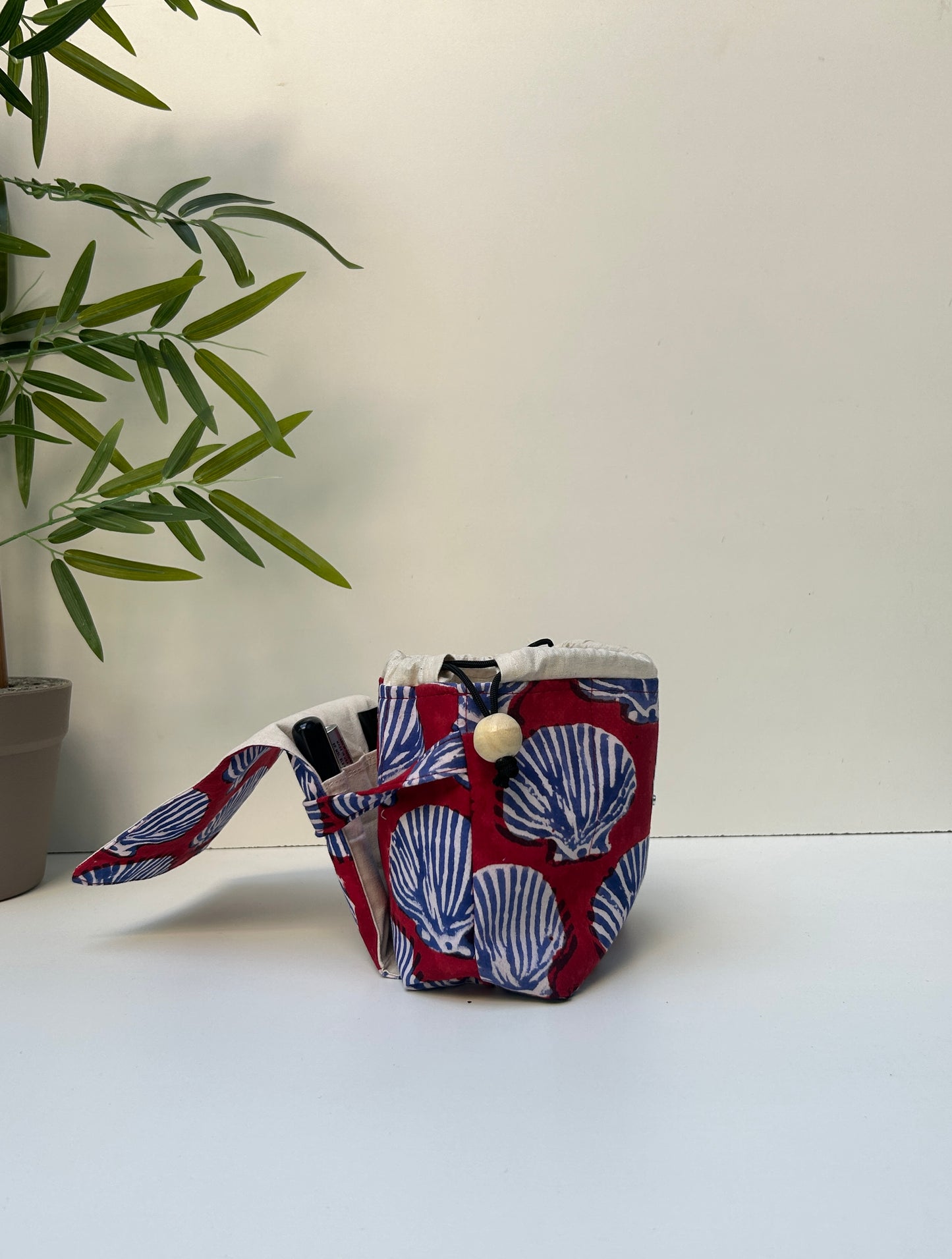 Crimson Shells Cotton Mini Karrier Makeup Pouch