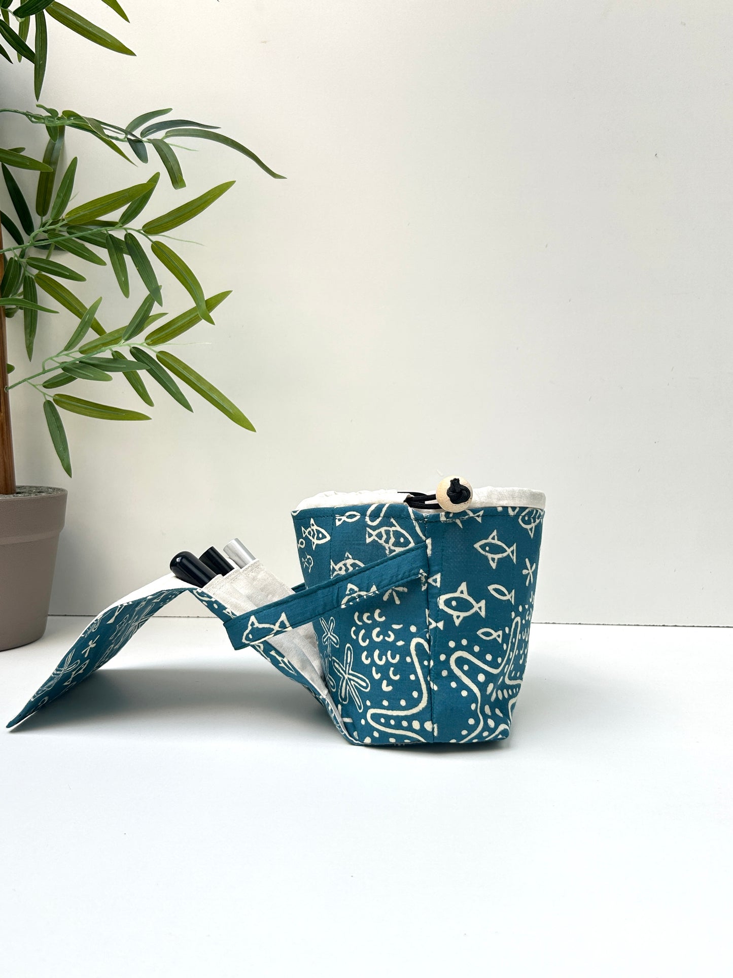 Ocean Doodle Cotton Mini Karrier Makeup Pouch