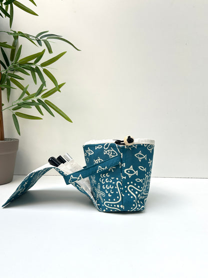 Ocean Doodle Cotton Mini Karrier Makeup Pouch