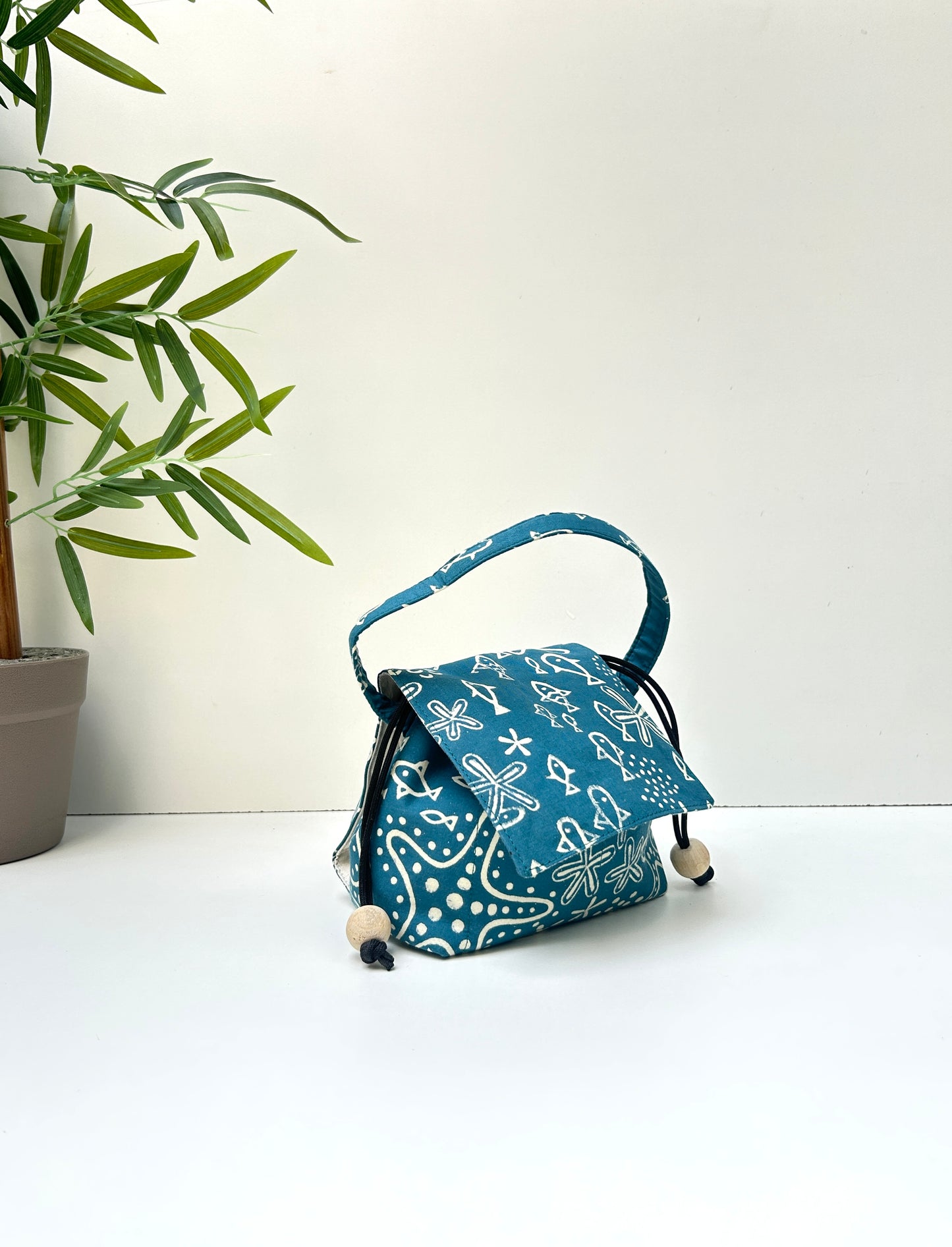 Ocean Doodle Cotton Mini Karrier Makeup Pouch
