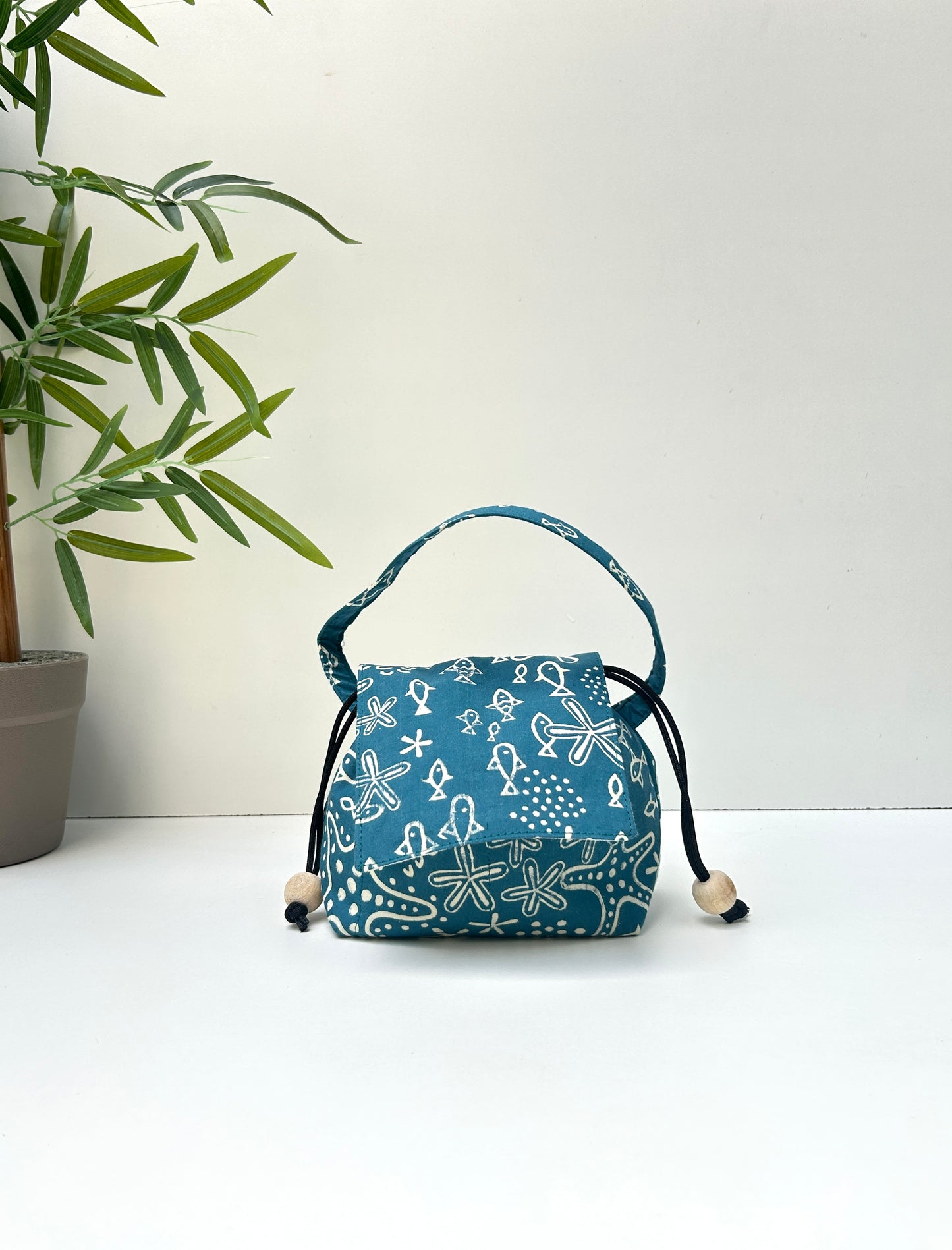 Ocean Doodle Cotton Mini Karrier Makeup Pouch