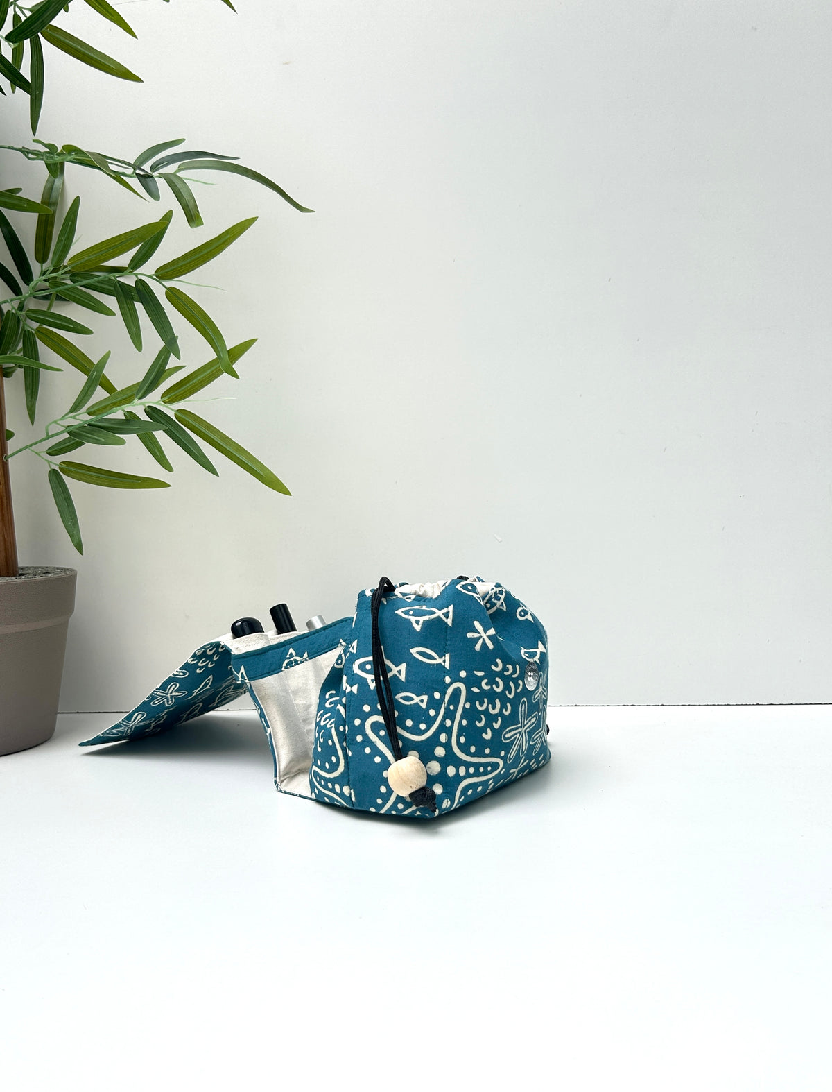 Ocean Doodle Cotton Mini Karrier Makeup Pouch
