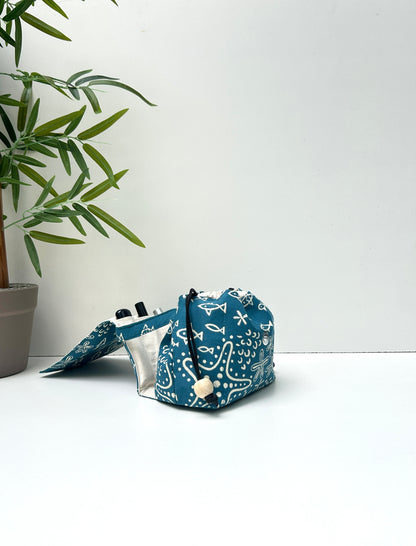 Ocean Doodle Cotton Mini Karrier Makeup Pouch
